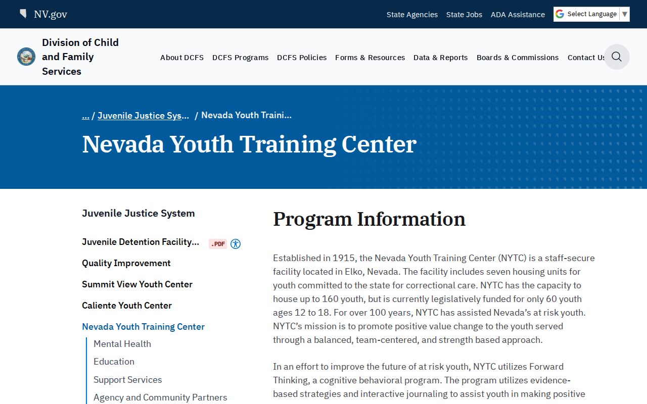 Nevada Youth Training Center youth release program information