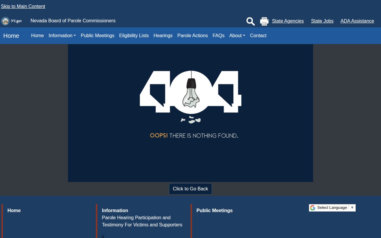 Nevada Board of Parole Commissioners hearing calendar and meeting page